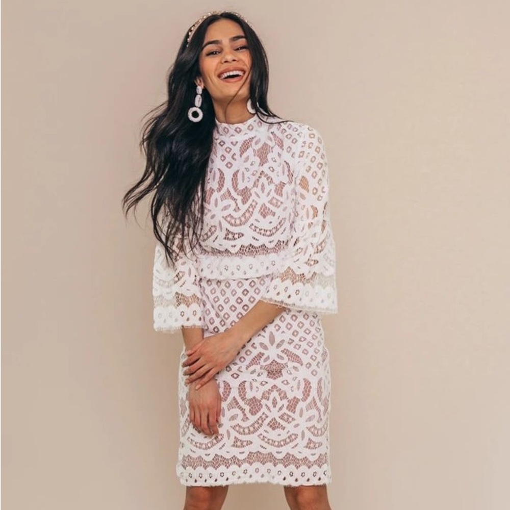 White and pink/cream lace dress